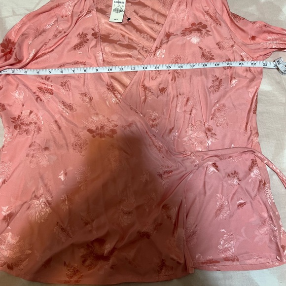 Express Jacquard Pink Wrap Around Top Tie Waist - Picture 5 of 6